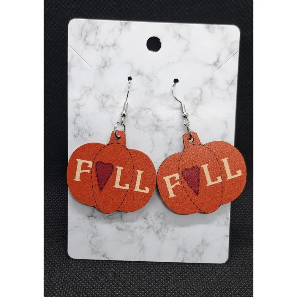 Fall-Inspired Wooden Earring Lot – Set of 3 Lightweight Pairs